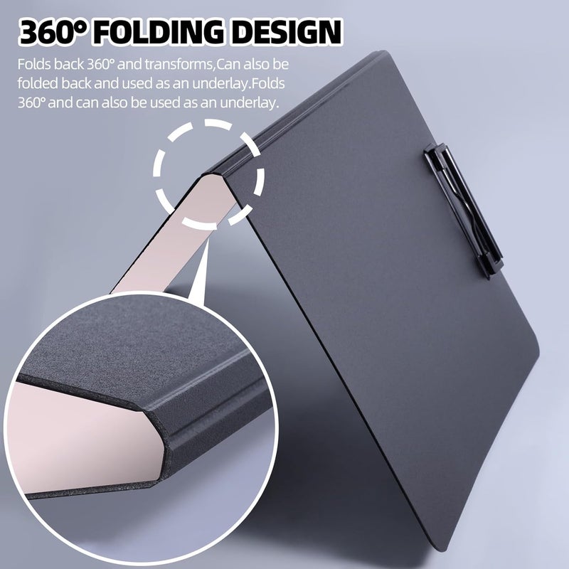 FRETONBA Clipboard Folder, 2 Pcs A4 Foldable Clipboard with Horizontal and Vertical Double Metal Clips, 360 Degree Foldable Binder Clipboards with Pen Holder, File Cover Work Folder Clipboards, Pink - Image 5